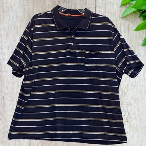SHIRT -- Blue Striped Pullover Shirt for Large Man, Short Sleeved - Picture 2 of 12